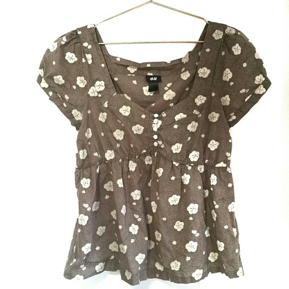 H&M Tops - H&M Brown Floral Baby Doll Empire Waist Top